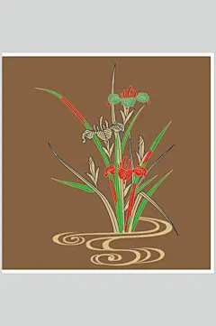 中国风水生植物传统花纹元素设计