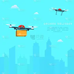 概念,城市,都市风景,无人机,都市风光,递送,飞,运送,包装