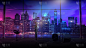 机器人在办公室里以夜景为背景，3D渲染。