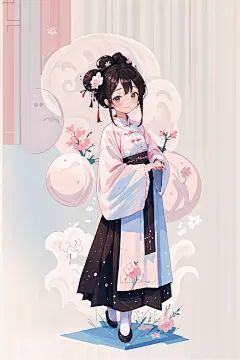 扁平风格清新淡雅的汉服女生人物插画