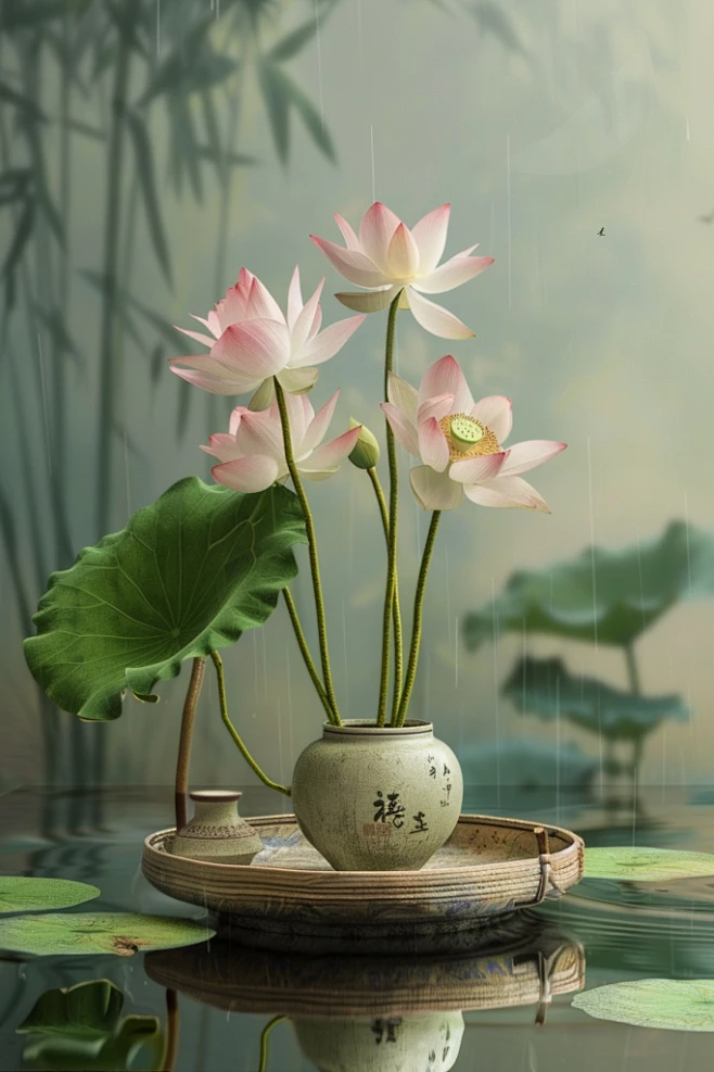 典雅的新中式荷花禅意布置-花瓣网