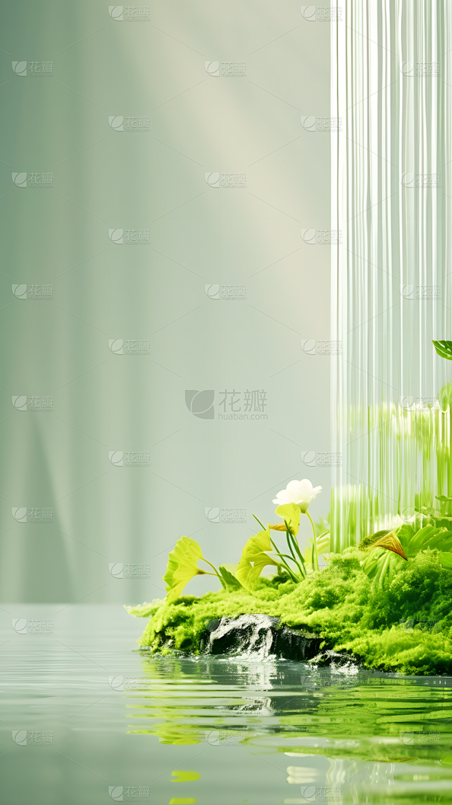 春天春季春日3D立体C4D简约绿色电商促...