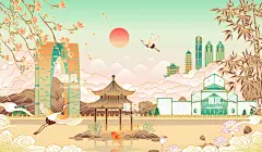 江苏苏州城市建筑群矢量插画（地标 古建筑）