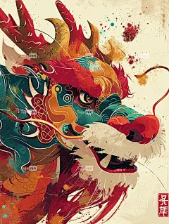 中国龙国潮插画猛龙的气势海报-图巨人