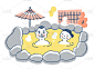 Senior couple relaxing in the open-air bath