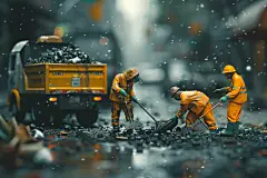 劳动节城市街头的环卫工人微距模型图片