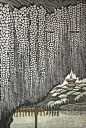 森村玲“三渓园藤棚”Ray Morimora，木刻： 