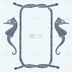 有框架，海洋结，绳索和海马的航海卡片。