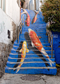 Stairs Painted with Koi in Seoul, South Korea.