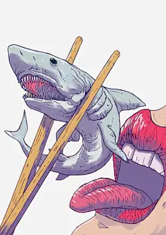 插画吃鲨鱼免抠素材 平面电商 创意素材 png素材