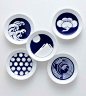 blue and white Japanese plates  :::  KOMON (family crest)