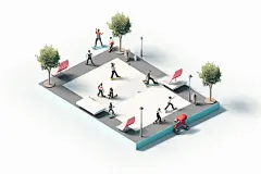 扁平风体育场立体运动插画