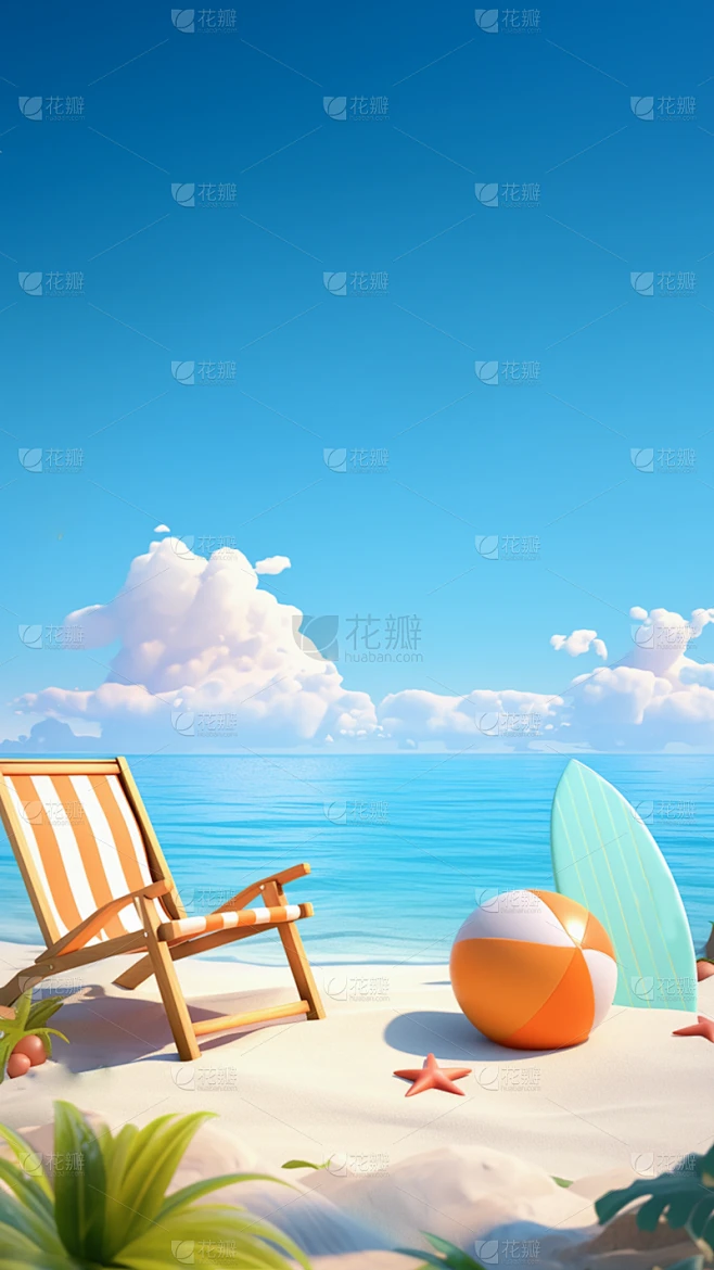 夏天夏季夏日海边3D立体场景背景素材素材-花瓣网