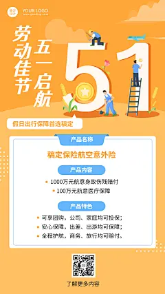 劳动节金融旅行保险产品介绍营销宣传插画海报