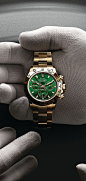 Gold Rolex Cosmograph Daytona with a Green Dial, personal favorite Rolex category. Presenting the finest Men's Watches collection inspiration sharing. Best gift for men in fine suits. #Accessory #Craftsmanship #WatchesForMen #BraceletsForMen #Azuro #Azuro
