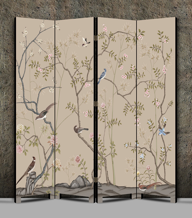 现代新中式花鸟屏风折屏壁画挂画装饰画18824956358