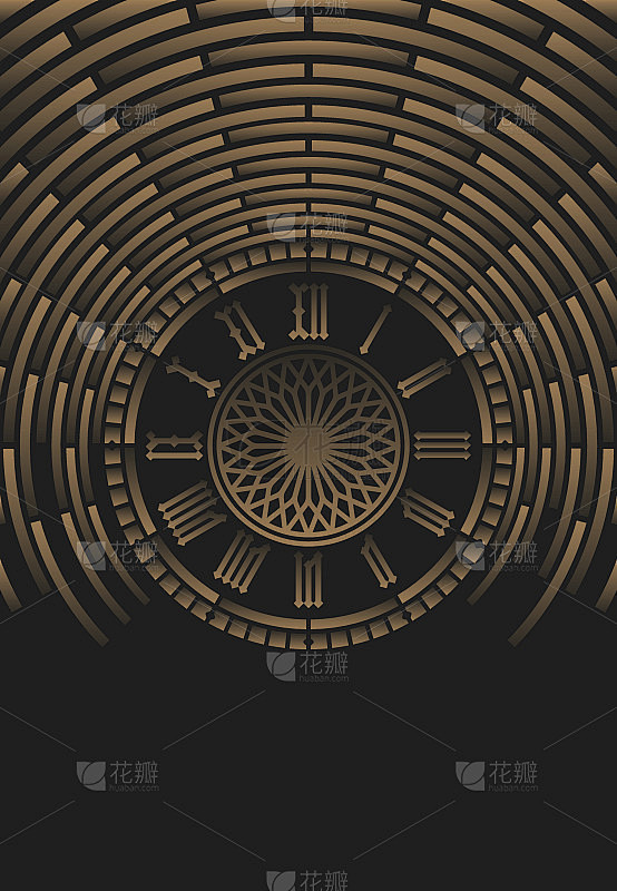 黑色抽象背景上的罗马数字时钟