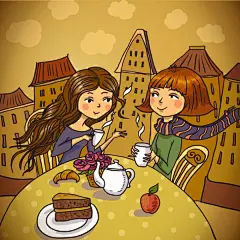 精美下午茶女孩插画