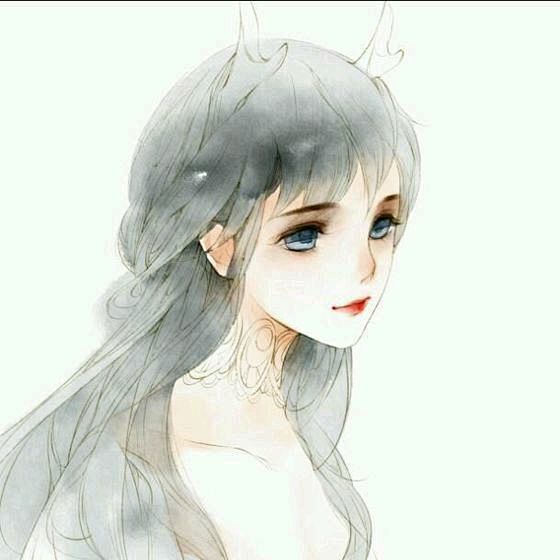 鹿角的动漫女孩画画的清茗