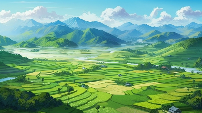 千库网_自然风景梯田乡村田园风格插画_插...