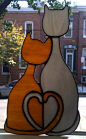 Valentine's Day Gift /  Cozy Cats Stained Glass by terrazaglass,