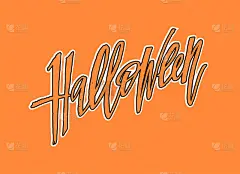 Â«HalloweenÂ»手写孤立的字母涂鸦风格的橙色背景派对邀请，徽章，贴纸，海报，横幅，传单，贺