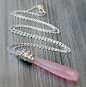 Pink Chalcedony necklace - rose blush wire wrapped elongated gemstone necklace, sterling silver@北坤人素材