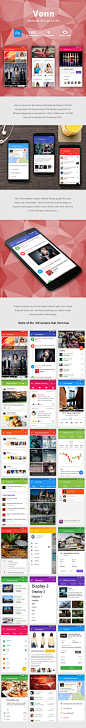 Vonn Material Design Mobile UI Kit : Vonn is a premium and retina ready Material Design UI Kit that incorporates 100 drag and drop UI templates, organized in 8 different categories and designed at 1920 x 1080 pixels. 