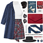 A fashion look from September 2016 featuring white top, blue coat and high waist skirt. Browse and shop related looks.