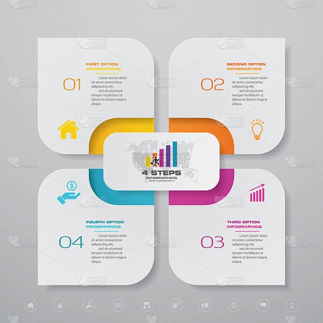 4 steps simple&editable process chart infographics素材-花瓣网