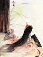 【桃花】<br/>桃花浅深处，似匀深浅妆。春风助肠断，吹落白衣裳。<br/>古典仕女插画——花·女词【第一卷】春之卷