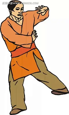 手绘穿橙色衣服练武的人插画|橙色衣服|卡通画|练武的人|男人|生活百科|矢量素材|手绘|武术|卡通画人物|卡通画人物图片