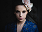 People 2000x1500 women brunette flower in hair portrait kimono blue eyes face black hair eyeshadow Michael Schnabl