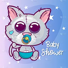 可爱的,矢量,庆生会,野生猫科动物,卡通,贺卡,请柬,图像,小的