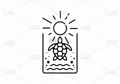 沙滩龟线艺术插画设计