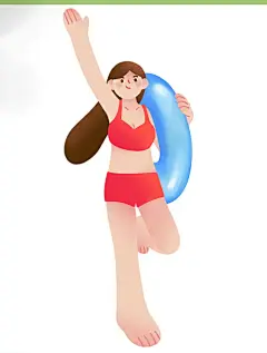 扁平风夏日运动元素女孩游泳圈插画