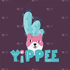花盆在猫的形状周围的心与仙人掌在斯堪的那维亚风格。短语:好啊!。独特的手绘幼儿园海报。现代向量插图。