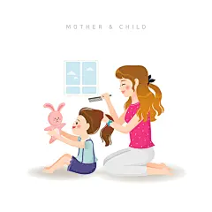 手绘亲子时光插画温馨家庭母亲孩子玩耍家教郊游打扫EPS矢量素材-淘宝网