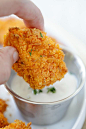 Tortilla Chip-crusted Chicken Bites - coated with crispy tortilla chips and baked to perfection. 10 minutes active time and dinner is ready! | rasamalaysia.com