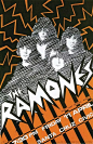 雷蒙斯乐队The Ramones，1980年。当雷蒙斯乐队被视为纽约最伟大的朋克表演团体之一时，他们正前往旧金山、圣克鲁斯和加利福尼亚州的一些脆嫩的城市。这张海报为那几场演出中的圣克鲁斯场打广告，Grushkin先生补充道：“朋克与嬉皮士正面碰撞的地方。”