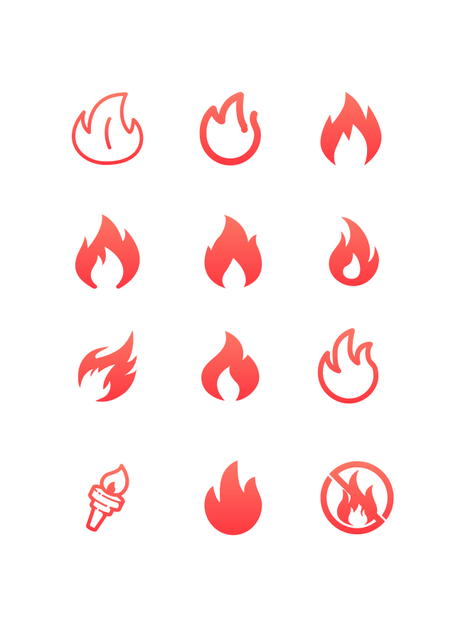 红色渐变扁平化火图标icon