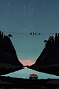 conceptual illustration italian illustrator poster illustration creative advertising wacom Corel Painter sunset vintage volkswagen slackline