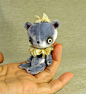 Ellsworth the Silk Velvet Teddy Bear : Here is little Ellsworth...a gorgeous teddy bear made from periwinkle grey silk velvet. He has hand painted glass eyes, and stands 3.5 inches tall. He