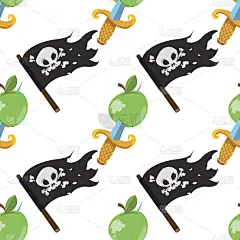 无缝图案设计表面黑海盗旗。