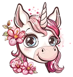 独角兽-头发上有花朵的粉红色头发的独角兽