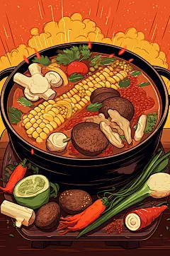 AI数字艺术国潮风火锅美食插图插画