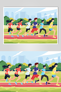 AI数字艺术扁平风校园运动会人物插画