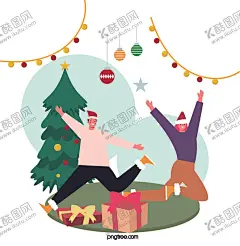 圣诞节  【酷图网】圣诞节卡通,情侣,人物,插画,UI场景,礼物,圣诞树,AI矢量,