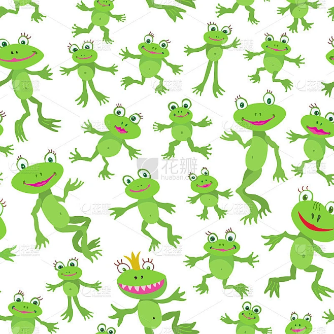Seamless pattern from cute cartoon smiling frogs a素材-花瓣网
