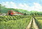 在列车上旅行，路旁樱花飞扬，人家三两。列车慢慢走，美景慢慢看。日本铁道画家 松本忠 用绘画展现出日本福岛县沿铁路的美丽景色。作品获得了日本「诗とメルヘン」插画荣誉提名奖。